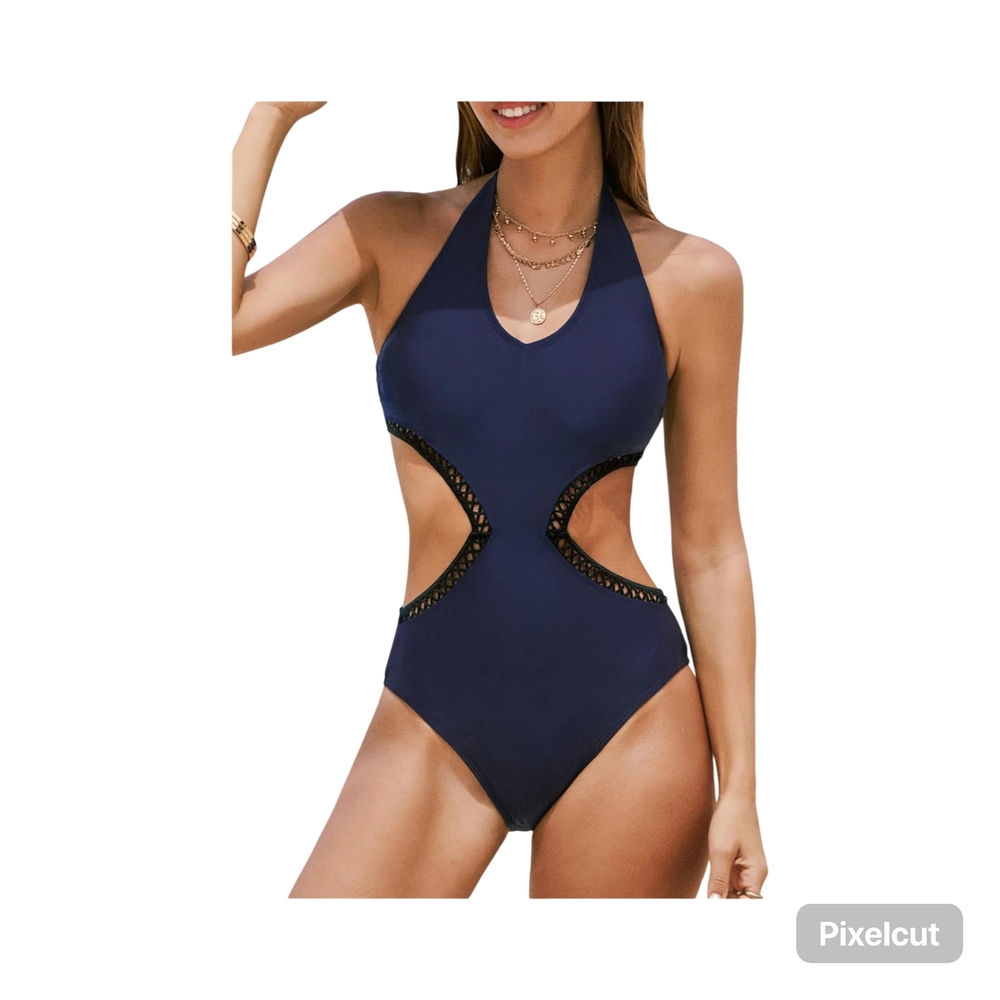 NWOT Size s Cupshe Deep Blue One-Piece Swimsuit with black trim